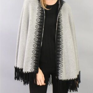 Gray and Black Fringe Sweater Cape